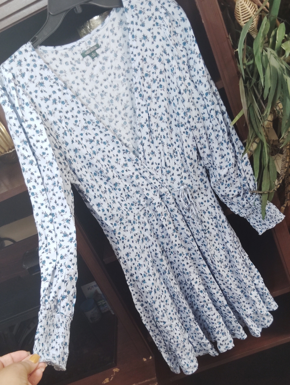 wild fable White and Blue Floral Wrap Dress with Tie Waist